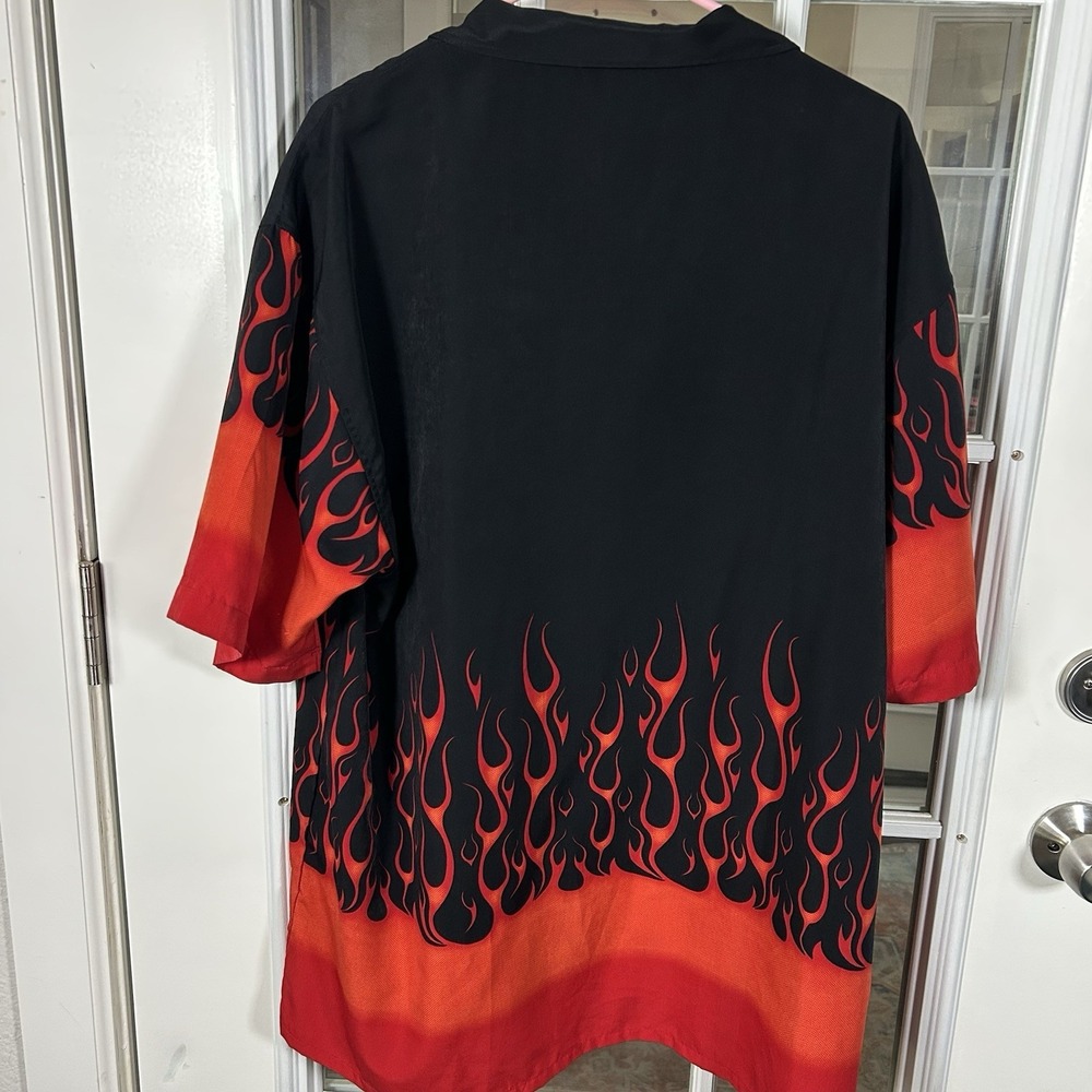 Authentic Shaolin Vintage Y2K Flame Print Camp Collar Button Up‎ Shirt XL - Picture 7 of 11